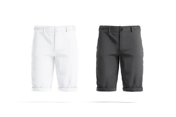 Blank black and white men shorts mockup, front view stock photo