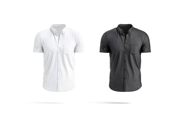 Blank black and white short sleeve button down shirt mockup stock photo