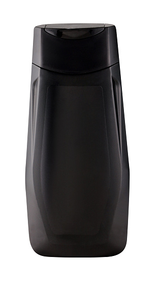 Blank black shampoo bottle with clipping path on white backgound