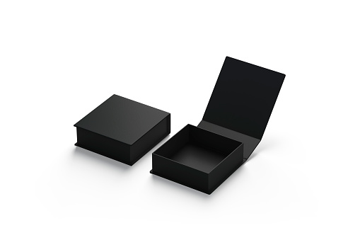 Blank Black Opened And Closed Gift Box Mockup Set Isolated Stock Photo ...