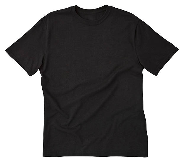 Blank Black T-Shirt Front with Clipping Path. Front of a clean Black T-Shirt, wrinkled on the bottom for texture, add your own Logo, Graphics or Words. Clipping Path. Single shirt - about 10" x 10".  blank t shirt stock pictures, royalty-free photos & images