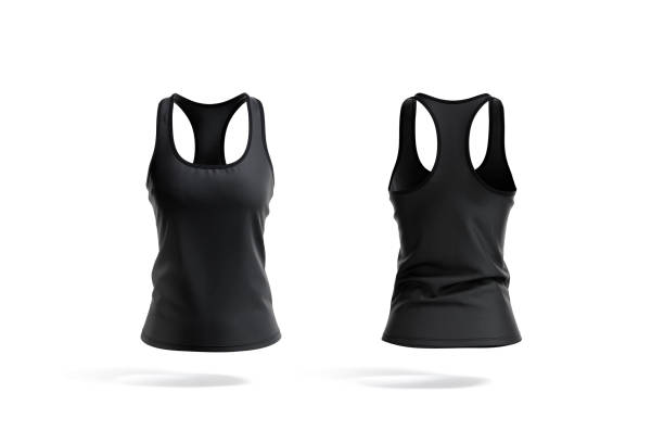 Blank black women racerback tanktop mockup, front and back view stock photo
