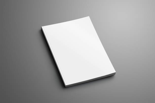 Blank closed A4, (A5) brochure with soft realistic shadows isolated on gray background. stock photo