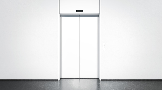Blank closed elevator with button mock up, front view