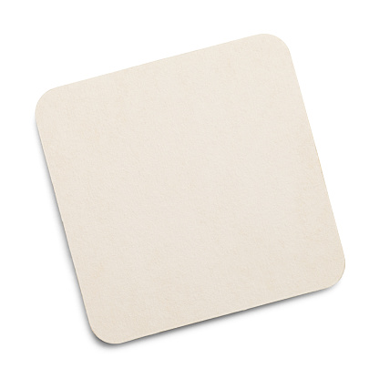 Square White Drink Coaster with Copy Space Isolated on White Background.