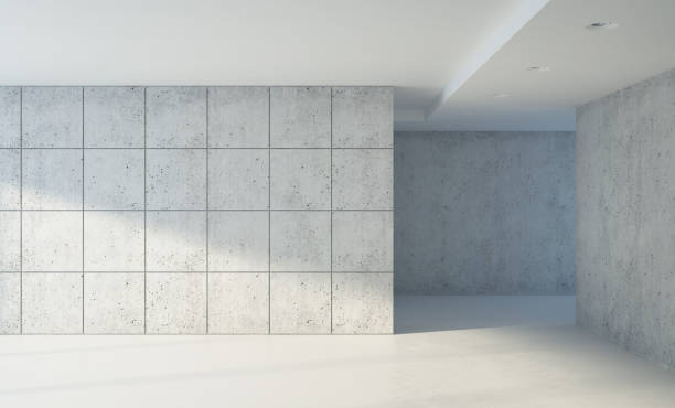 espace intérieur en béton blanc, rendu 3d - fond studio minimaliste beton photos et images de collection