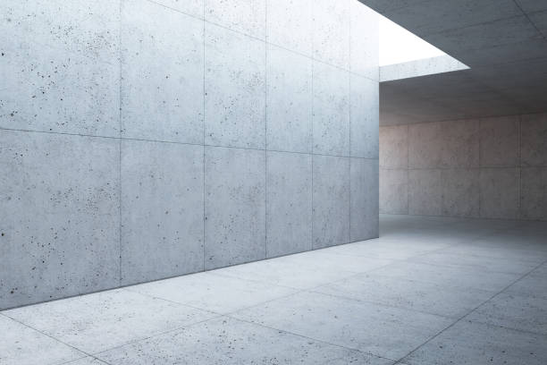 espacio de hormigón en blanco interior, renderizado 3d - concrete fotografías e imágenes de stock