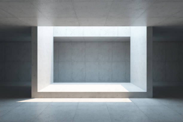 intérieur vide de l’espace en béton, rendu 3d - fond studio minimaliste beton photos et images de collection