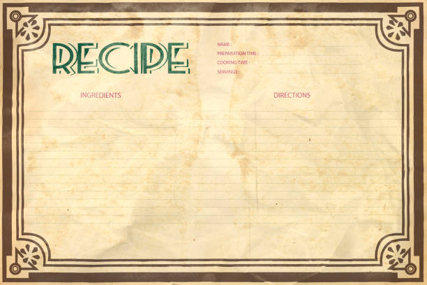 Blank crumpled paper sheet texture background Old crumpled grunge retro recipe card layout recipe stock pictures, royalty-free photos & images