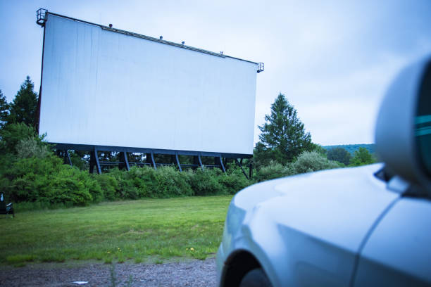 Blank drive-in movie screen stock photo
