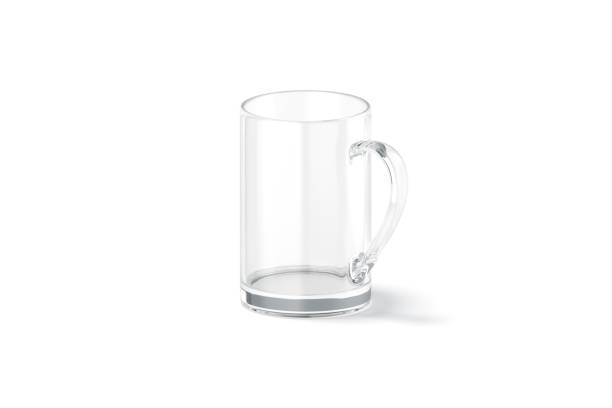Blank glass narrow 11oz mug with handle mockup, side view stock photo