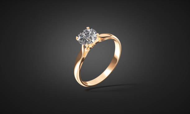 Blank gold ring with diamond mock up, dark background stock photo