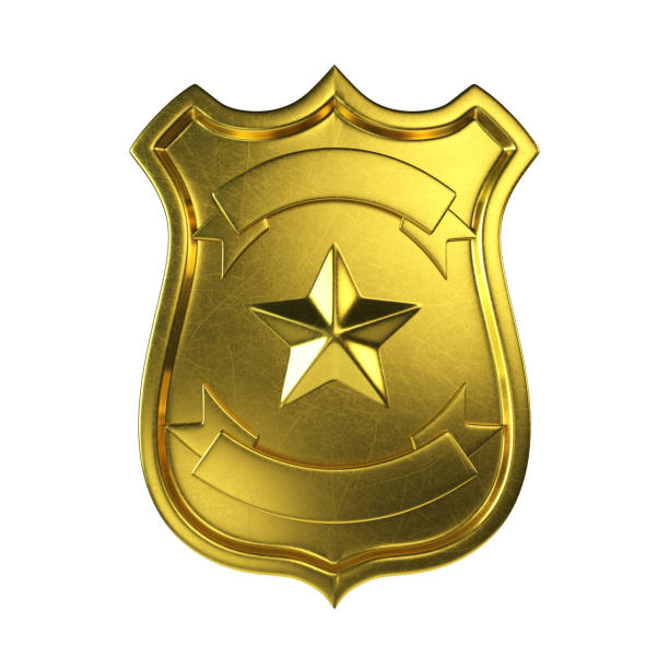 Blank golden badge, gold emblem, coat of arms with copy space 3d rendering Blank golden badge, gold emblem, coat of arms with copy space 3d rendering isolated illustration police badge stock pictures, royalty-free photos & images