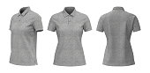 istock Blank grey collared shirt mockup in front, side and back view 1296787184
