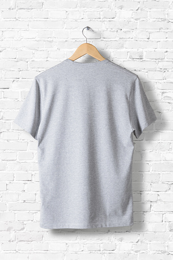 Download Blank Grey Tshirt Mockup Hanging On White Wall Rear Side ...