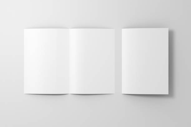 blank half-folded flyer leaflet - papel a4 imagens e fotografias de stock