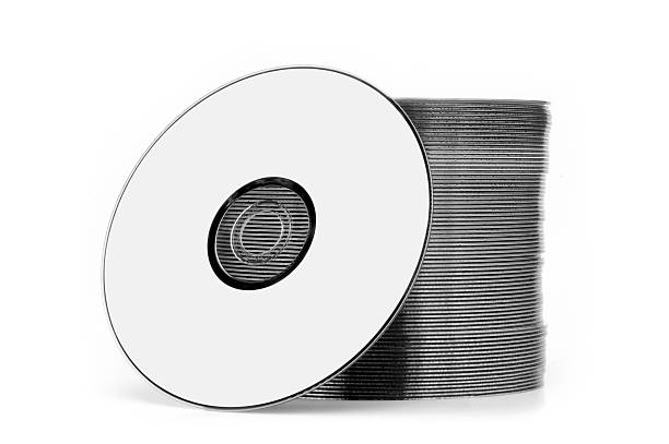Blank label CD/DVD with stack of disks isolated. stock photo