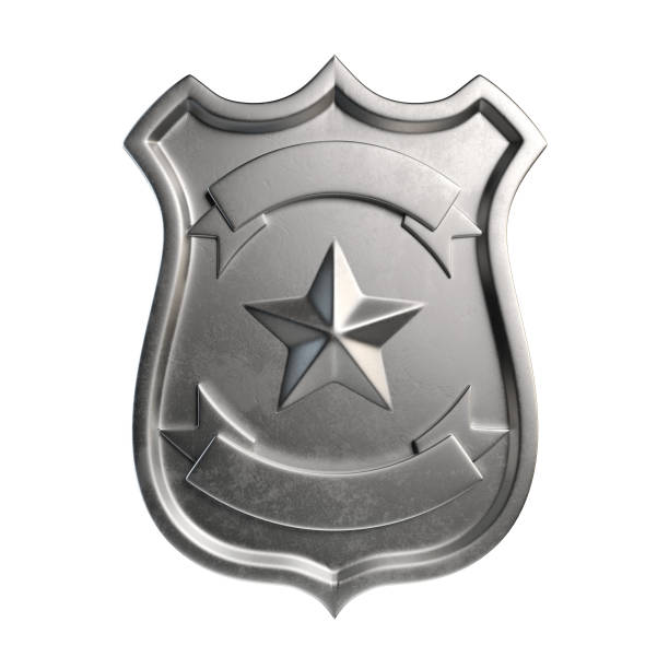 Blank metallic badge, silver emblem, coat of arms with copy space Blank metallic badge, silver emblem, coat of arms with copy space 3d rendering police badge stock pictures, royalty-free photos & images