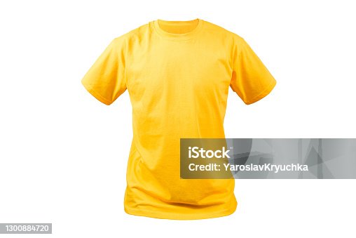 istock Blank mock up with yellow t-shirt isolated on white background 1300884720
