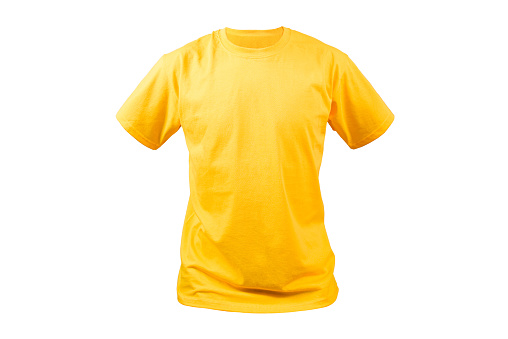 Blank mock up with yellow t-shirt isolated on white background