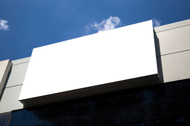 blank mockup outdoor advertising with copy space on the wall of the building stock photo