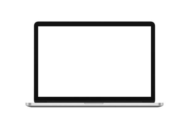 laptop layar kosong terisolasi di latar belakang putih dengan jalur kliping - laptop potret stok, foto, & gambar bebas royalti