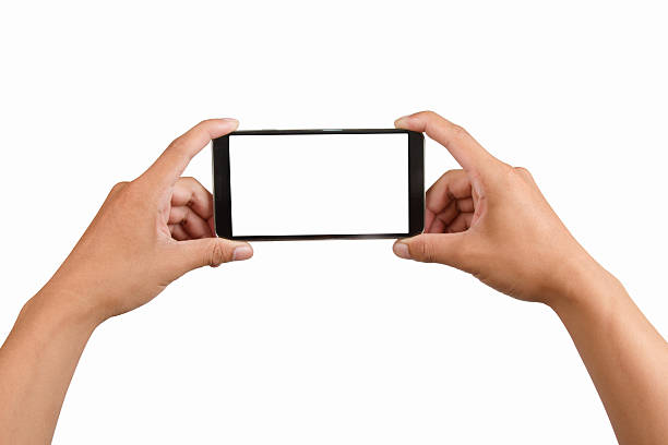 ecrã em branco telefone móvel na mão. - smartphone filming imagens e fotografias de stock