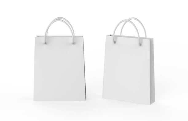 孤立した白い背景、3 d イラストレーションの空白のショッピング バッグ モックアップ - 紙袋　白 ストックフォトと画像