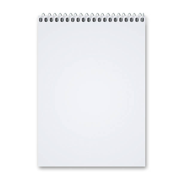 Blank Sketch pad Blank notebook sketch pad with metal spiral with lots of copy space, isolated on a white background with shadow. sketch pad stock pictures, royalty-free photos & images