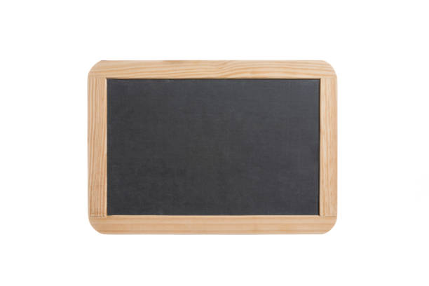Blank slate board with wooden frame, isolated on white background stock photo