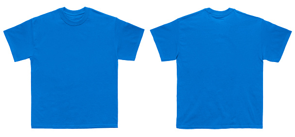 Blank T Shirt Color Royal Blue Template Front And Back View Stock Photo - Download Image Now ...