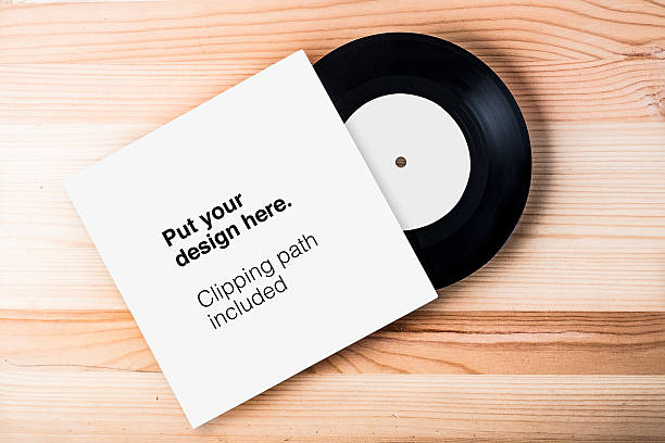 Blank vinyl cover template on white wall background stock photo