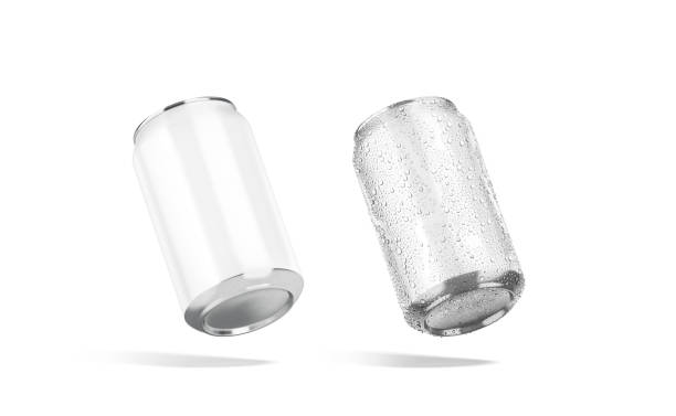 Blank white aluminum 330 ml soda can mockup bottom, no gravity stock photo