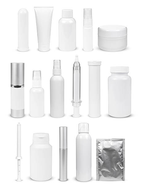 blank white bottles and containers various generic blank beauty packaging cosmetic packaging stock pictures, royalty-free photos & images