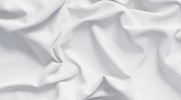 Blank white crumpled fabric material mockup, side view stock photo