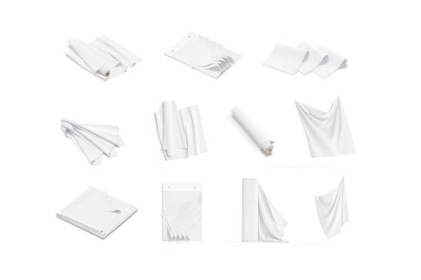 Blank white fabric mockup, different types and views stock photo