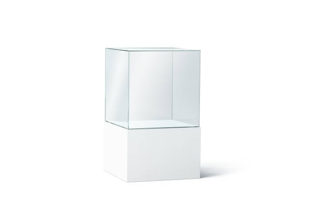 mock up vetrina vetro bianco bianco, isolato - plexiglass foto e immagini stock