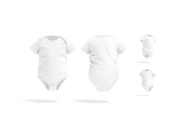 Blank white half sleeve baby bodysuit mockup, different view stock photo