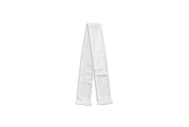 Blank white knitted soccer scarf mock up, top view Blank white knitted soccer scarf mock up, top view, 3d rendering. Empty autumn knit accessory mockup, isolated. Clear handmade footbal fan or supporter flag mokcup template. scarf stock pictures, royalty-free photos & images