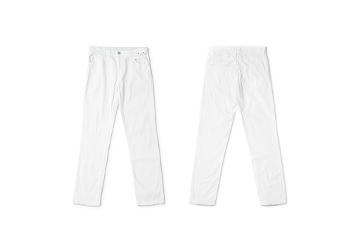 Blank White Pants Lying Mock Up Front And Back Side Stock Photo - Download Image Now - iStock