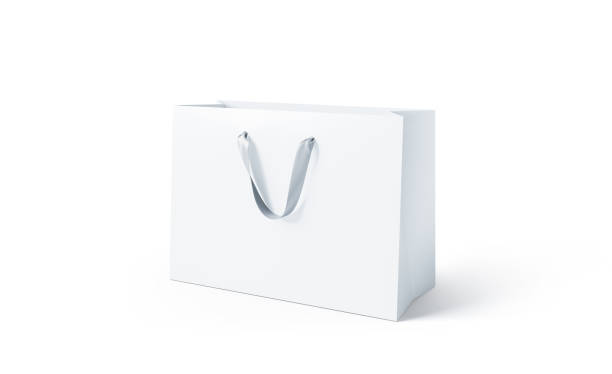 シルク ハンドルを分離モックと空白のホワイト ペーパー バッグ - 紙袋　白 ストックフォトと画像