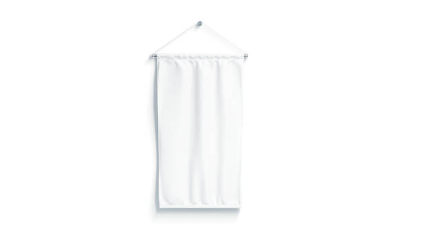 Blank white rectangle pennant mock up, isolated Blank white rectangle pennant mock up, isolated, 3d rendering. Clear penant hanging on wall mockup, front view. Empty flag template control panel photos stock pictures, royalty-free photos & images