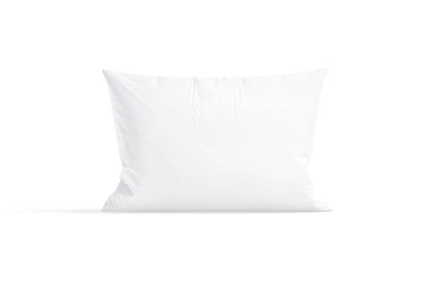 Blank white rectangular pillow mockup stand, front view stock photo