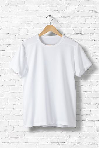 Download Blank White Tshirt Mockup Hanging On White Wall Front Side View Ready To Replace Your Design ...