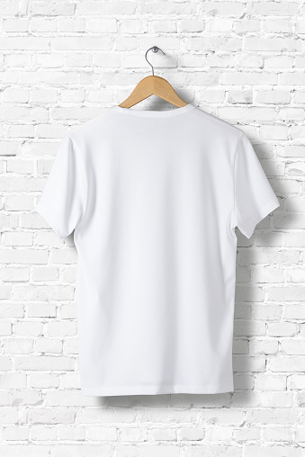 Download Blank White Tshirt Mockup Hanging On White Wall Rear Side ...