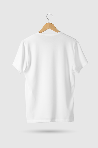 Download Blank White Tshirt Mockup On Wooden Hanger Rear Side View ...