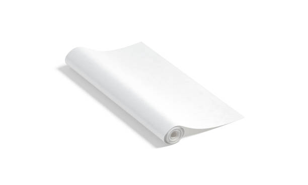 Blank white wallpaper twisted roll mockup, side view stock photo