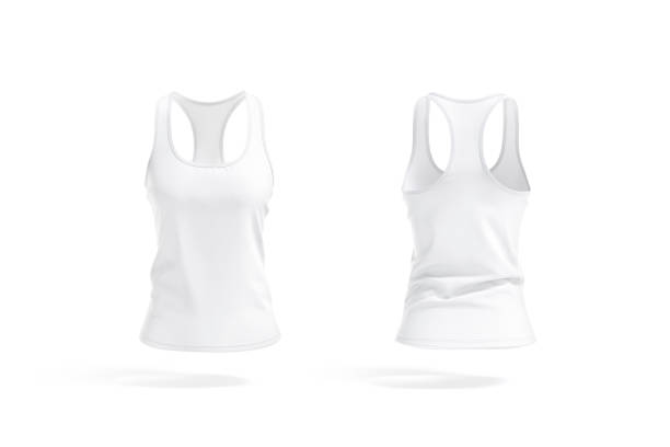 Blank white women racerback tanktop mockup, front and back view stock photo