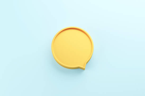 Blank yellow speech bubble pin on blue background. 3D render. Blank yellow speech bubble pin on blue background. 3D render. three dimensional stock pictures, royalty-free photos & images