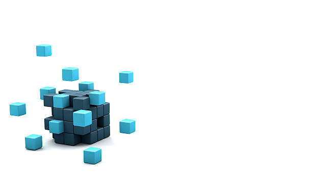 3D blocks cube Assebling of a 3D cubic bluilfing blocks structur. incentive photos stock pictures, royalty-free photos & images